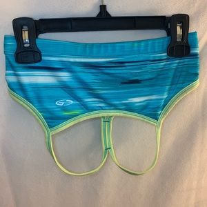 Blue and green sports bra